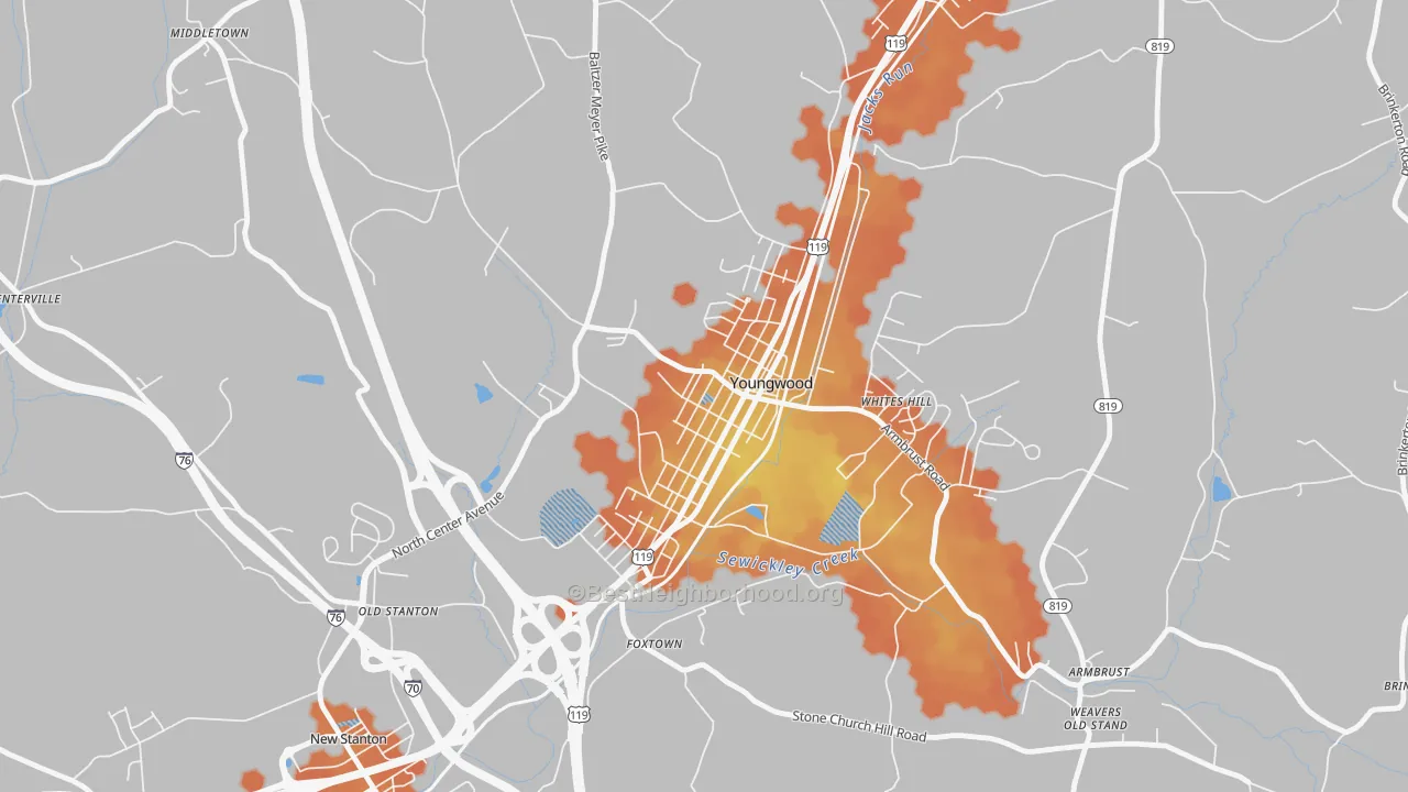 Bike Grade map of Youngwood, PA