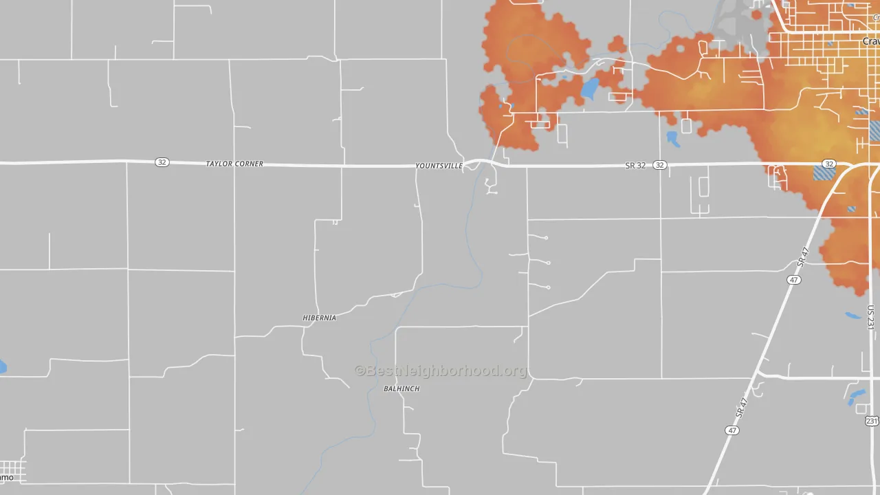 Bike Grade map of Yountsville, IN