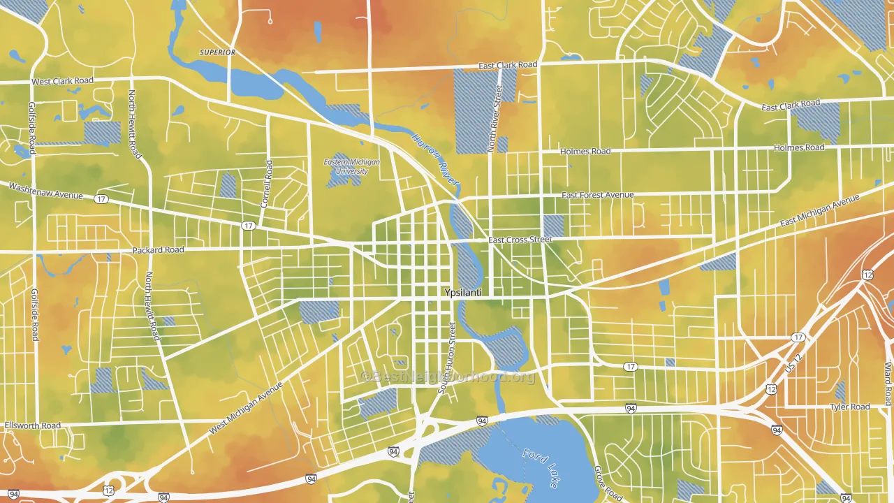 Bike Grade map of Ypsilanti Historic District, Ypsilanti, MI