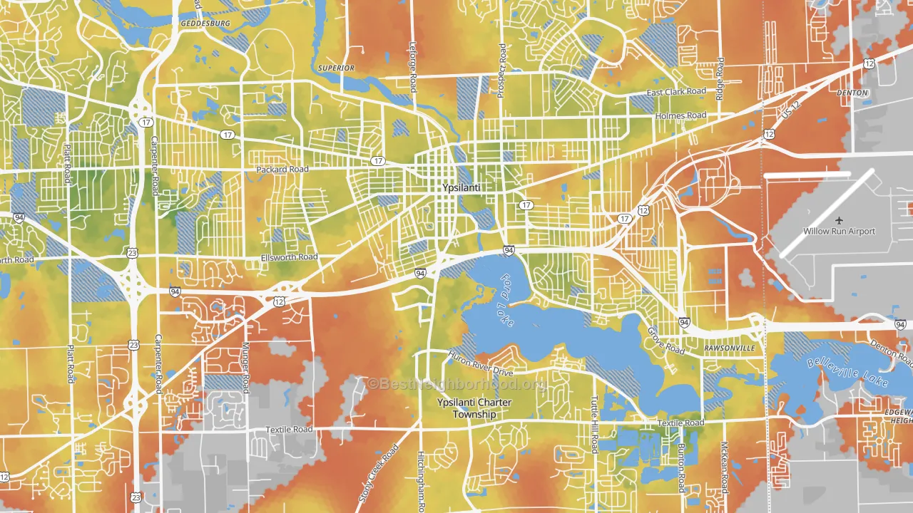 Bike Grade map of Ypsilanti, MI