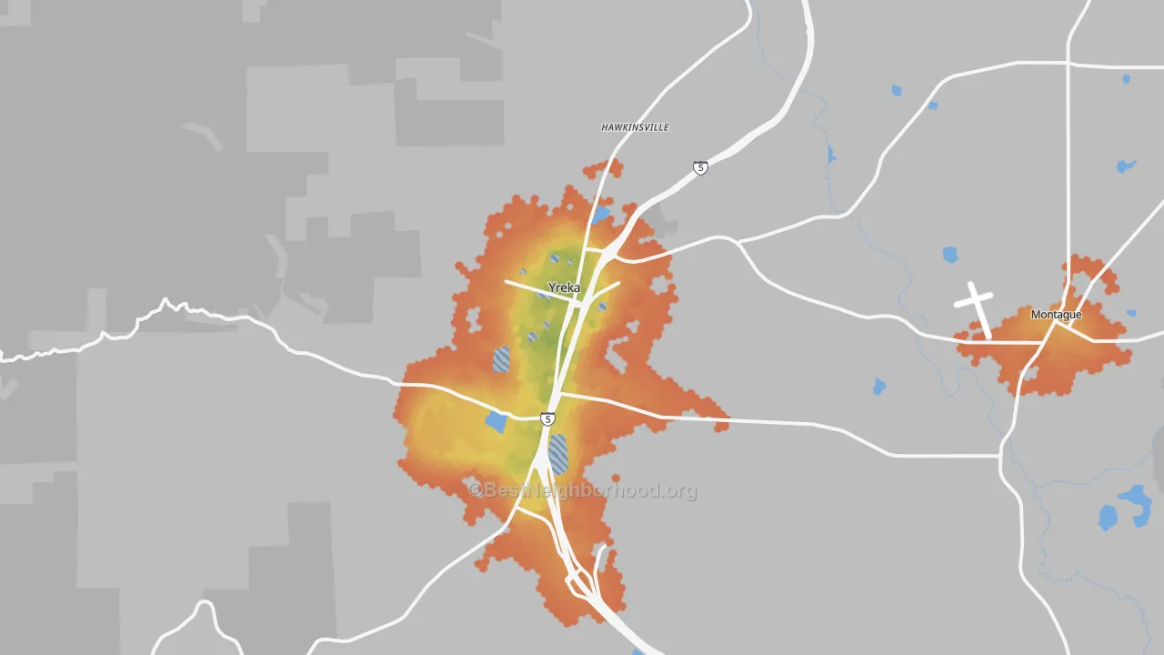 Bike Grade map of Yreka, CA