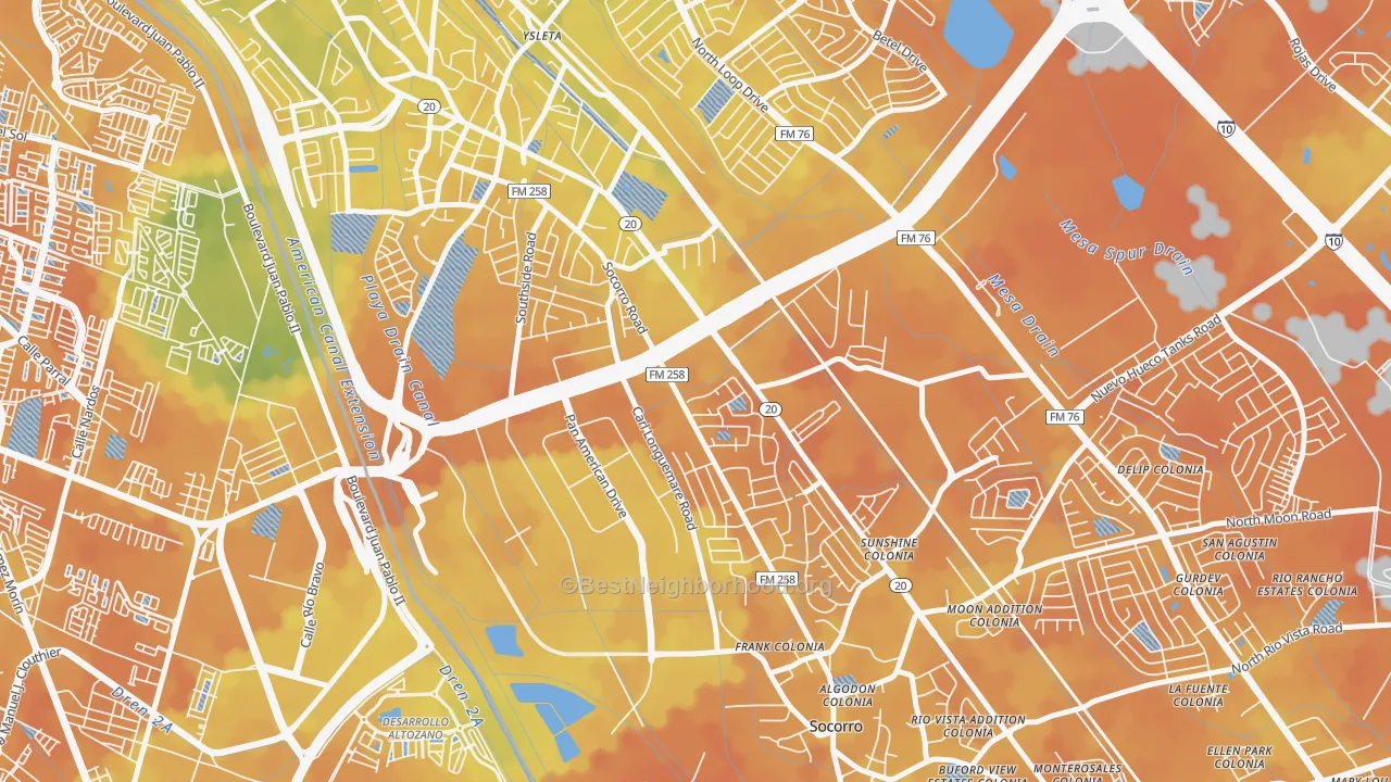 Bike Grade map of Ysleta Mission Valley, El Paso, TX