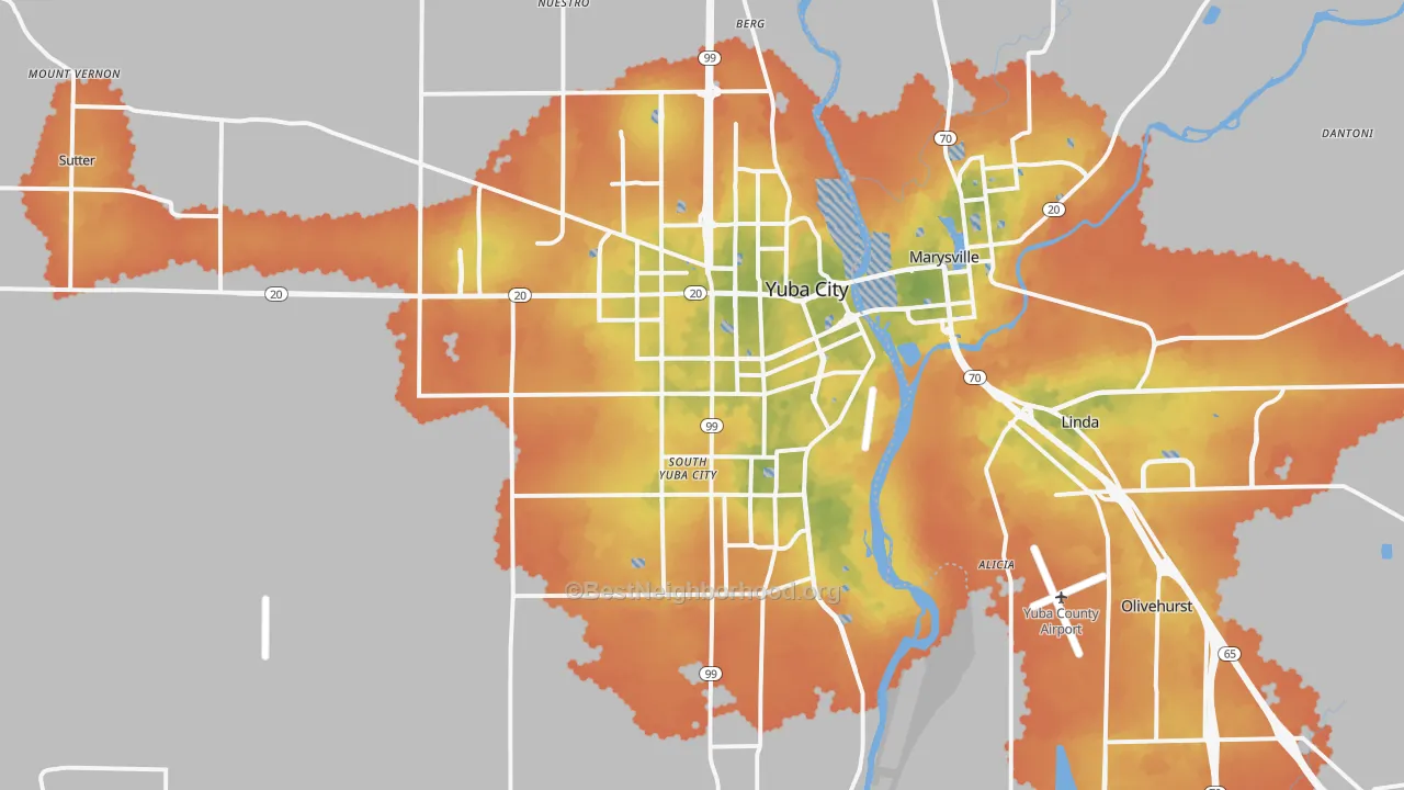 Bike Grade map of Yuba City, CA