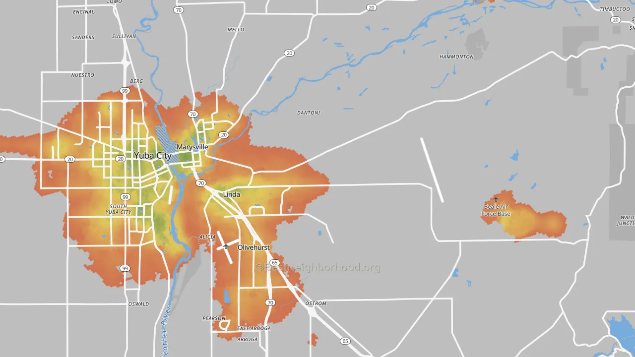 Bike Grade map of Yuba County, CA