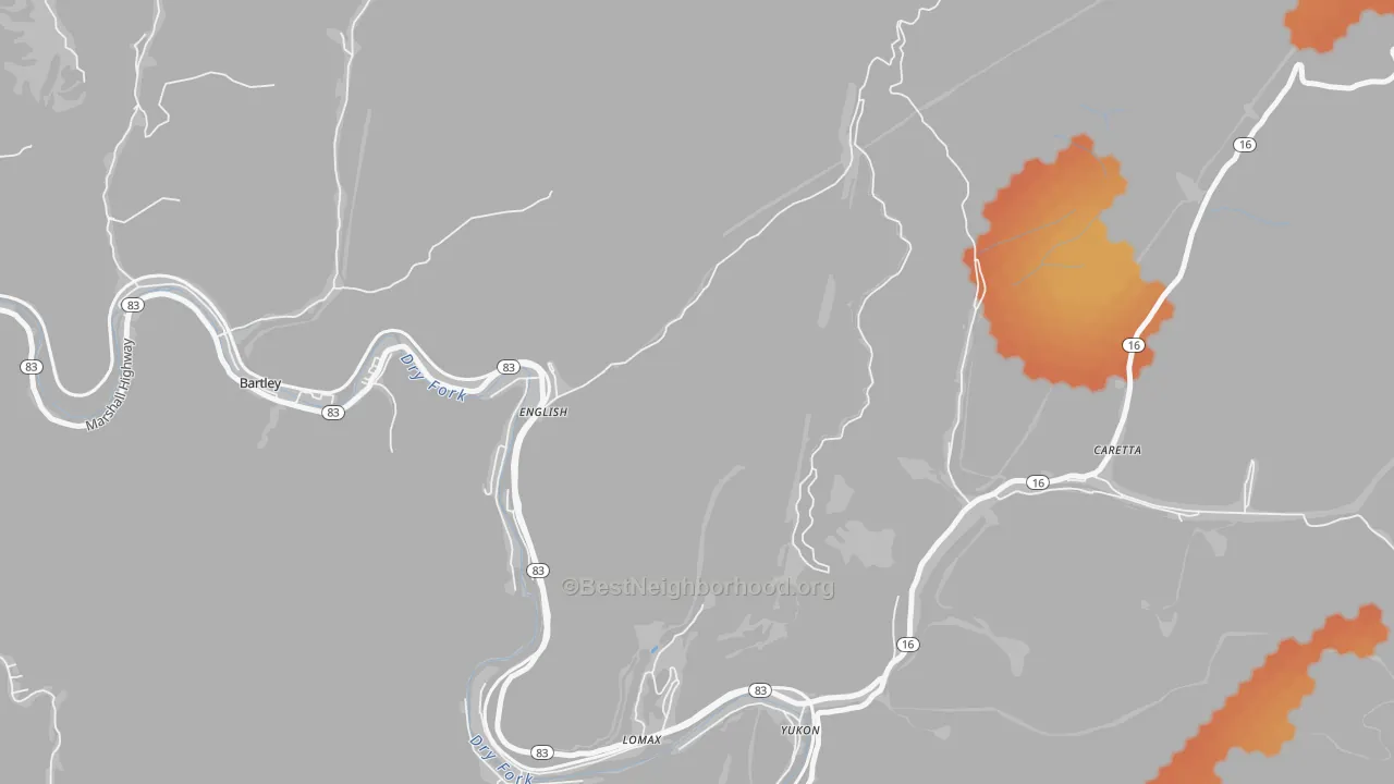 Bike Grade map of Yukon, WV