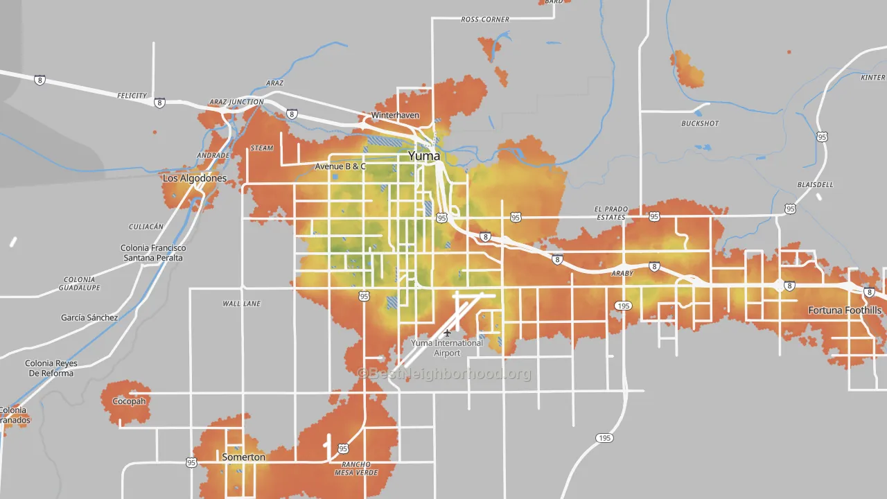 Bike Grade map of Yuma, AZ