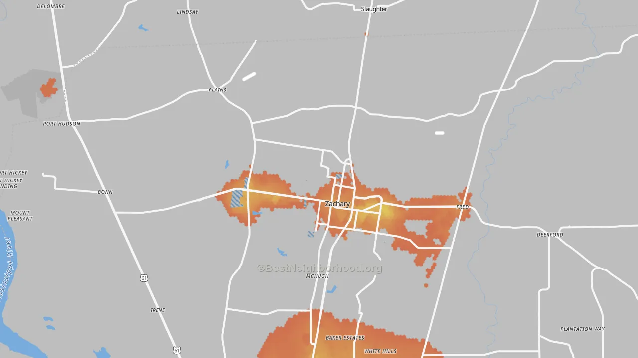 Bike Grade map of Zachary, LA