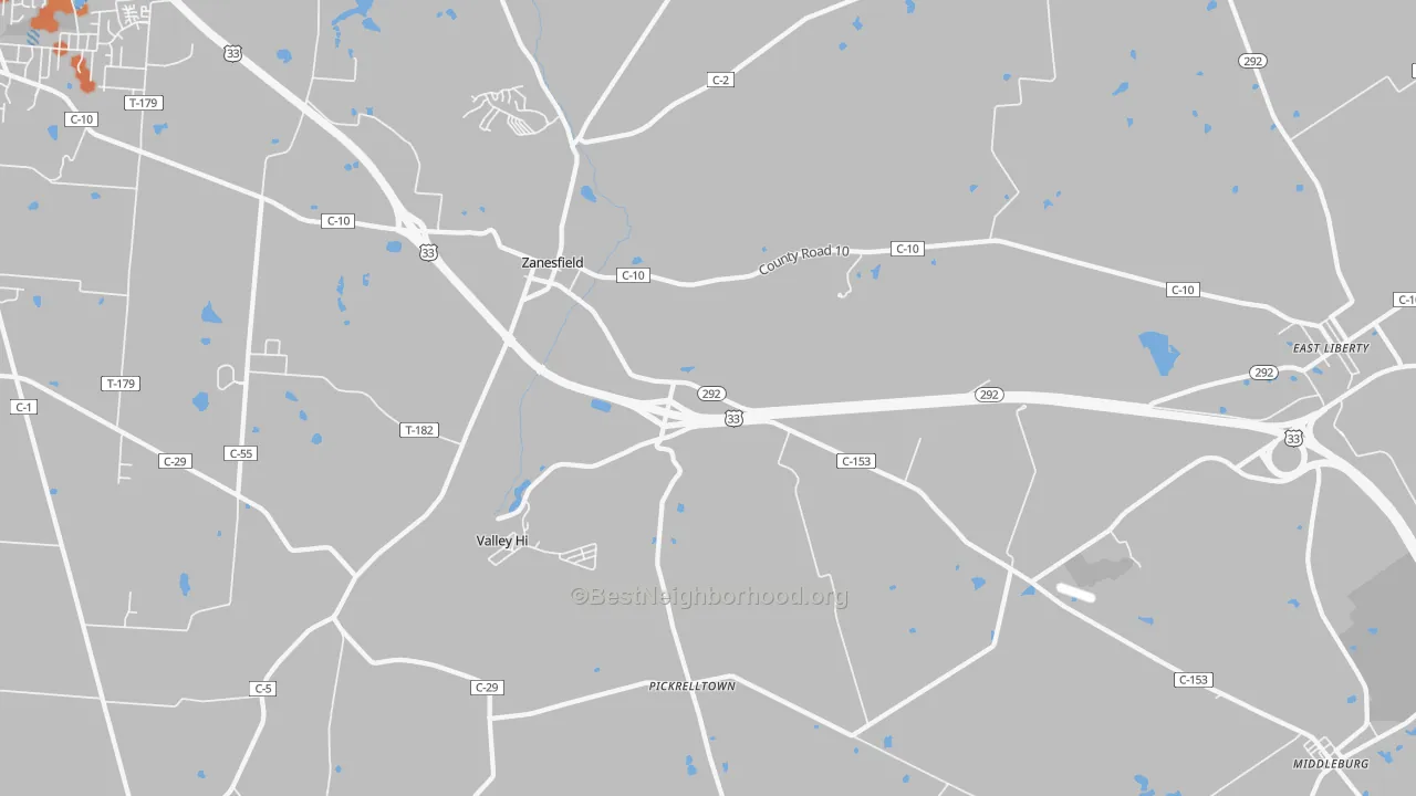 Bike Grade map of Zanesfield, OH