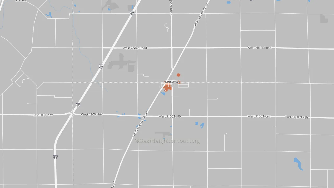 Bike Grade map of Zanesville, IN