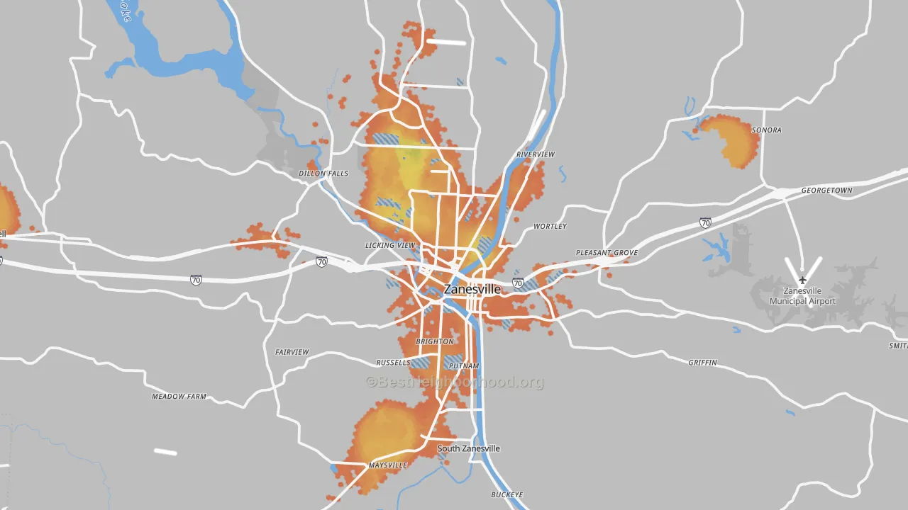 Bike Grade map of Zanesville, OH