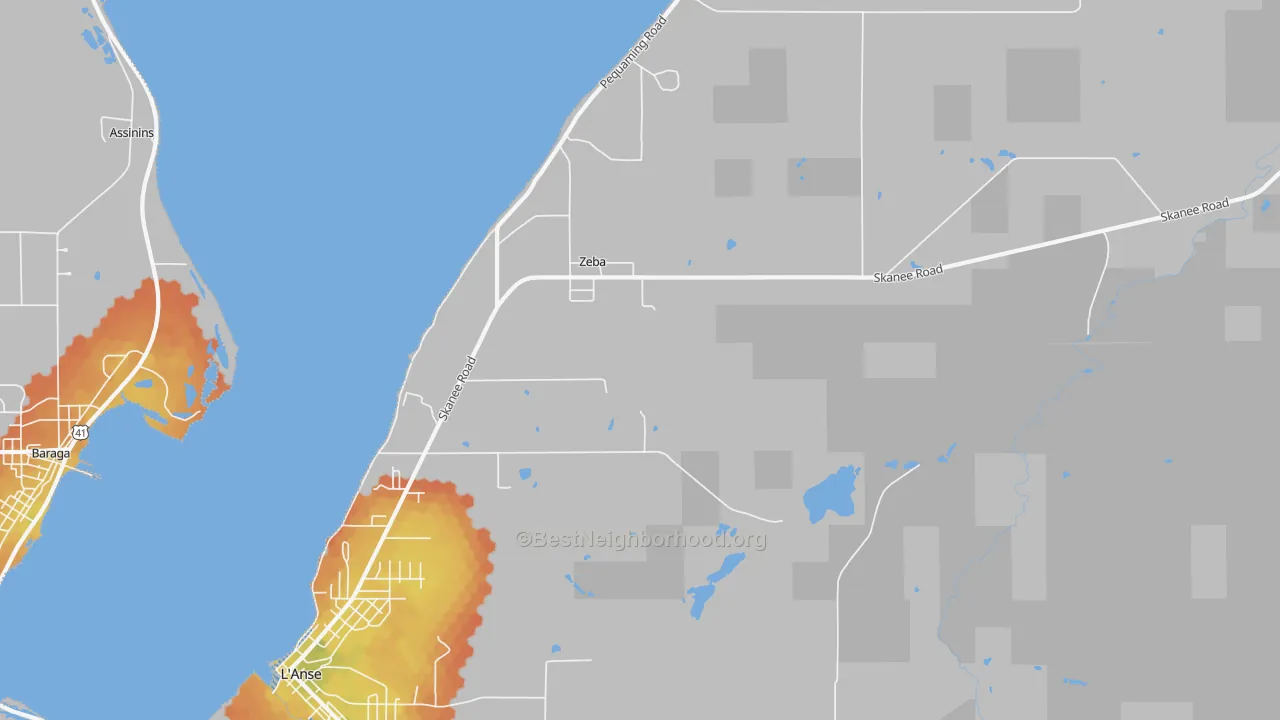 Bike Grade map of Zeba, MI