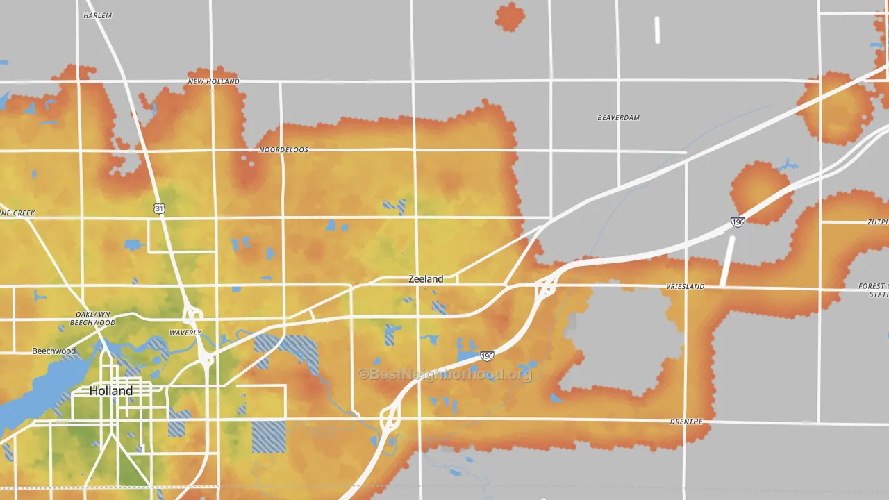 Bike Grade map of Zeeland, MI