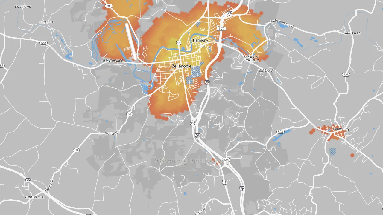Bike Grade map of Zelienople, PA