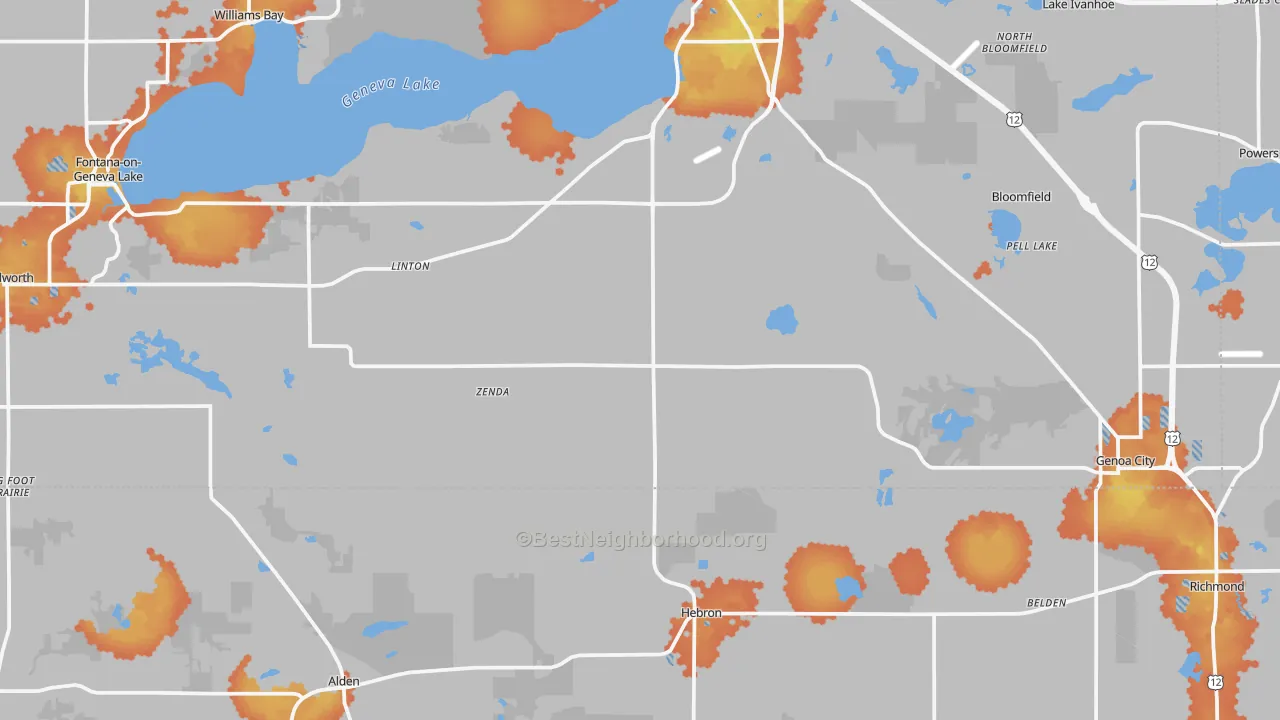 Bike Grade map of Zenda, WI