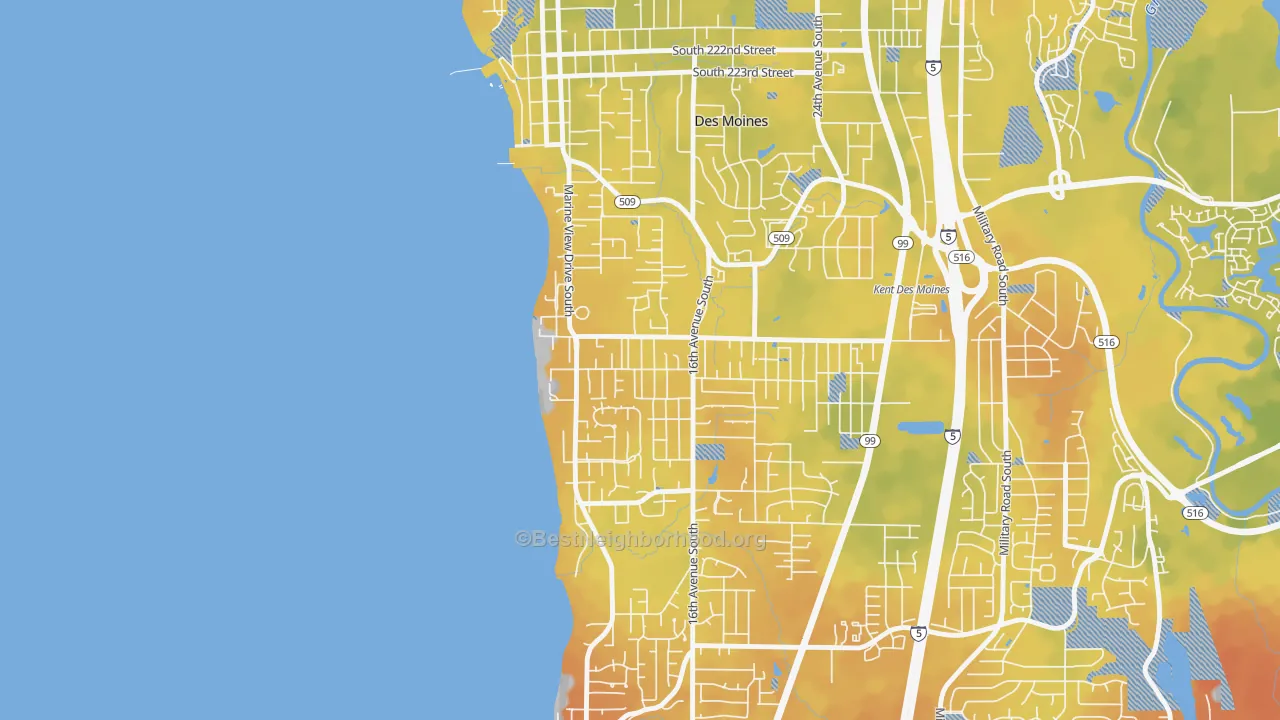 Bike Grade map of Zenith, Des Moines, WA