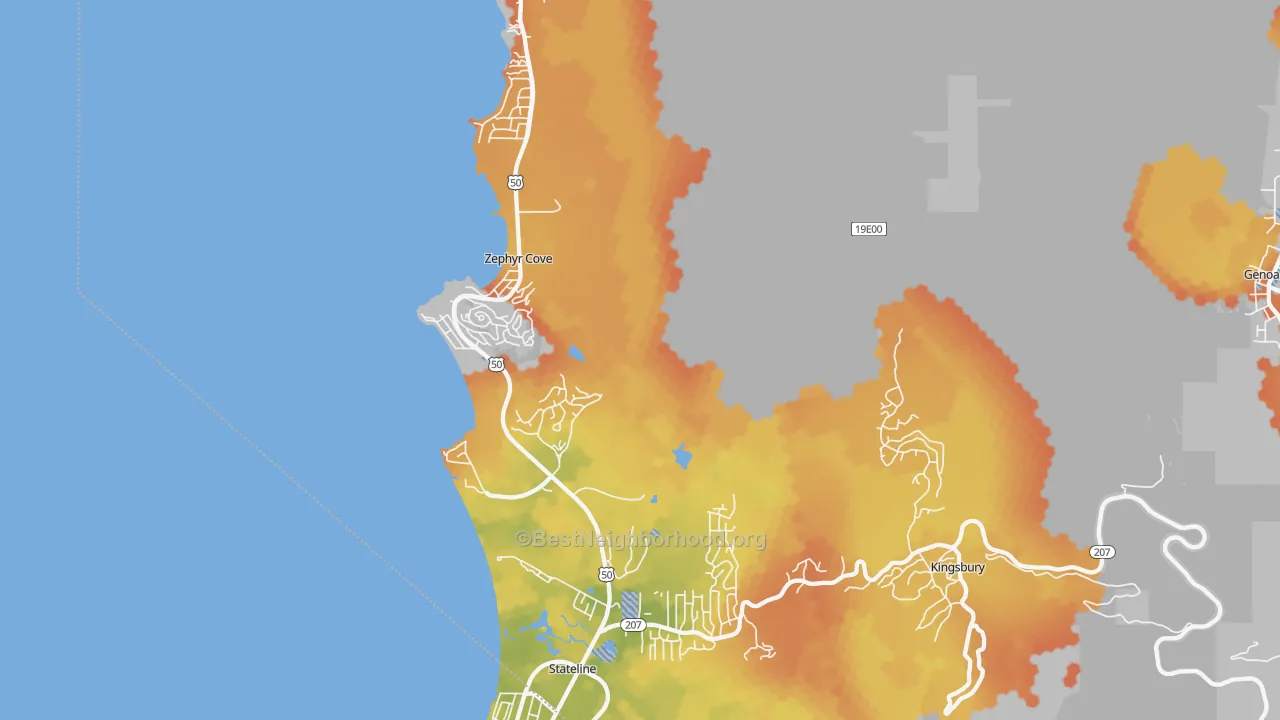 Bike Grade map of Zephyr Cove, NV