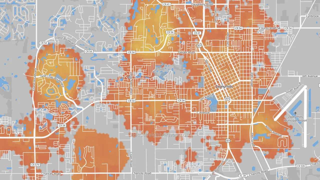 Bike Grade map of Zephyrhills West, FL
