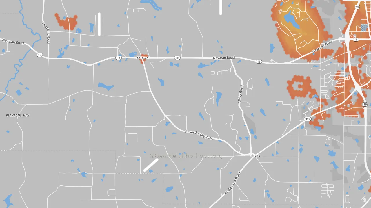 Bike Grade map of Zetella, GA