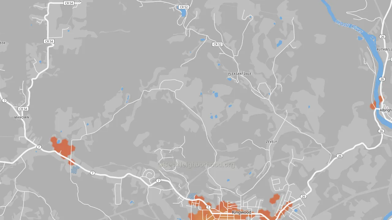 Bike Grade map of Zevely, WV