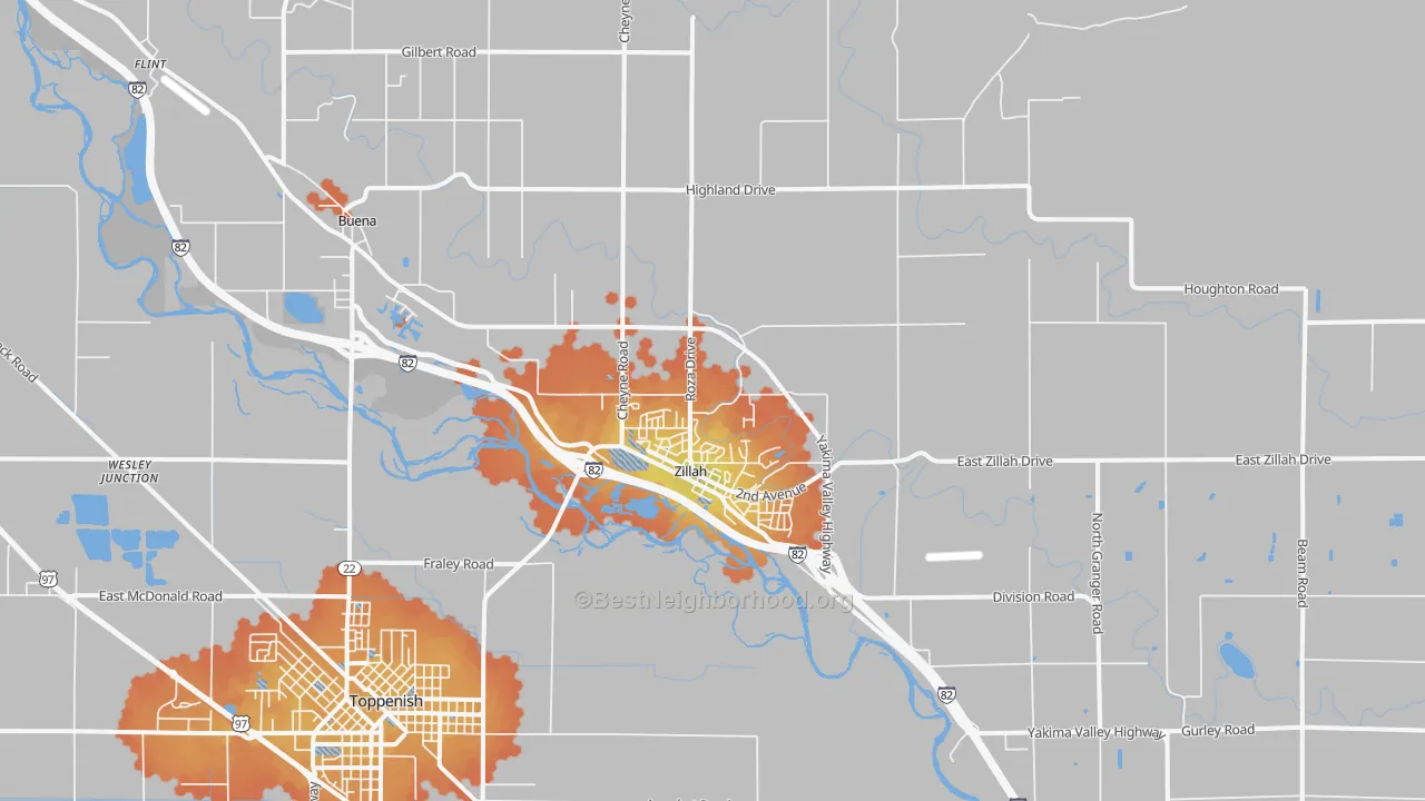 Bike Grade map of Zillah, WA