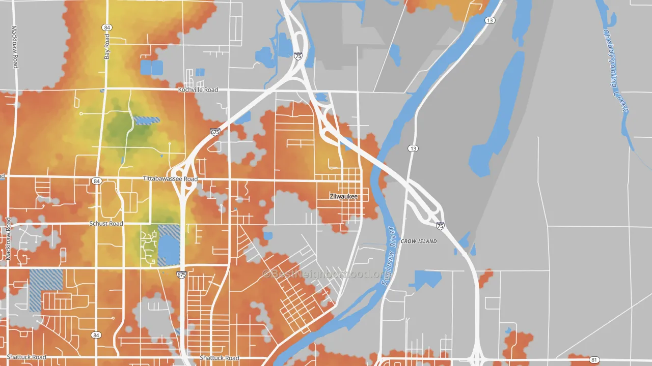 Bike Grade map of Zilwaukee, MI