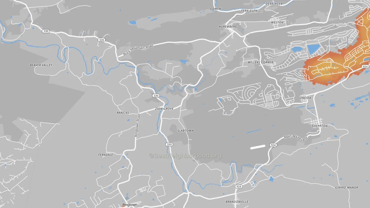 Bike Grade map of Zion Grove, PA