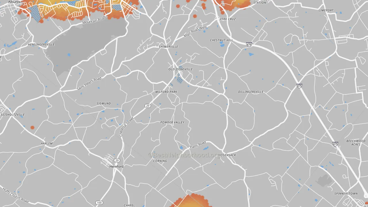 Bike Grade map of Zionsville, PA
