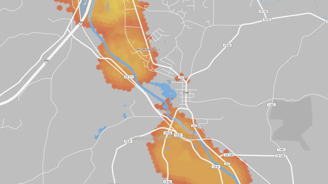 Bike Grade map of Zoar, OH