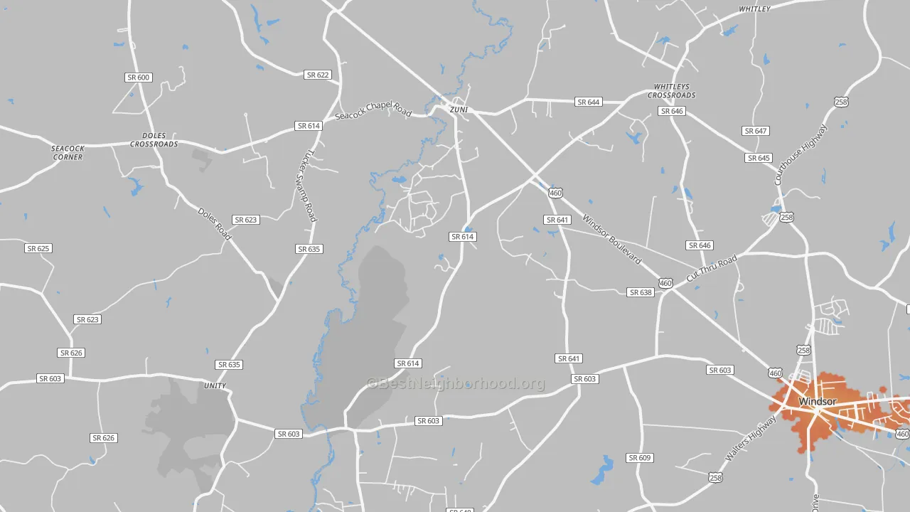 Bike Grade map of Zuni, VA