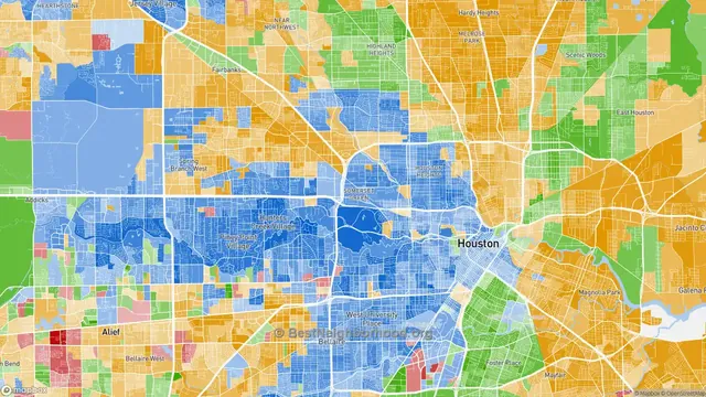 Diversity map of Houston, shaded by each neighborhood's largest group