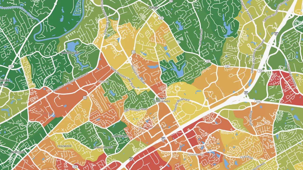 Adams Crossroads, Duluth, GA of rich and poor neighborhoods by household income