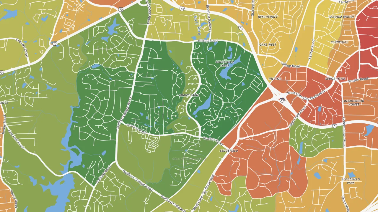 Adams Farm, Greensboro, NC of rich and poor neighborhoods by household income