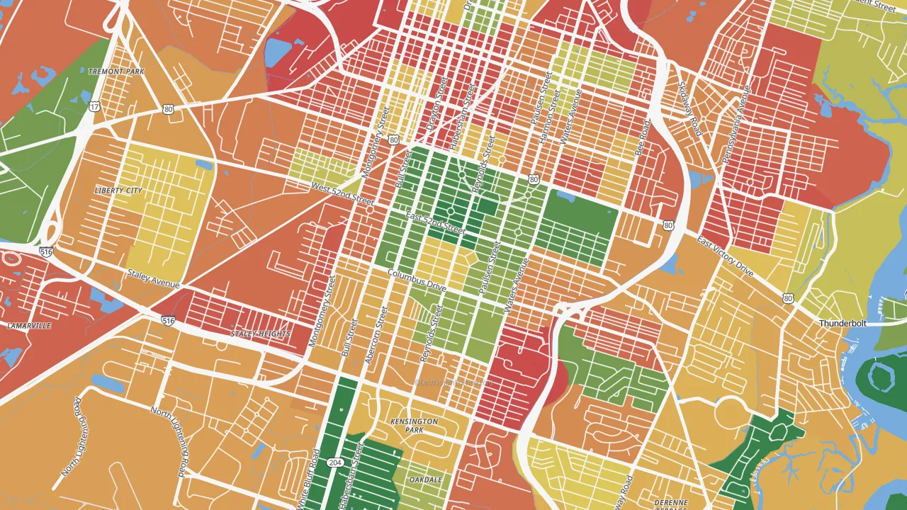 Ardmore-Gould Estates-Olin Heights, Savannah, GA of rich and poor neighborhoods by household income