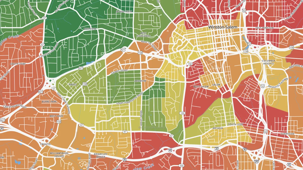 Ardmore, Winston-Salem, NC of rich and poor neighborhoods by household income