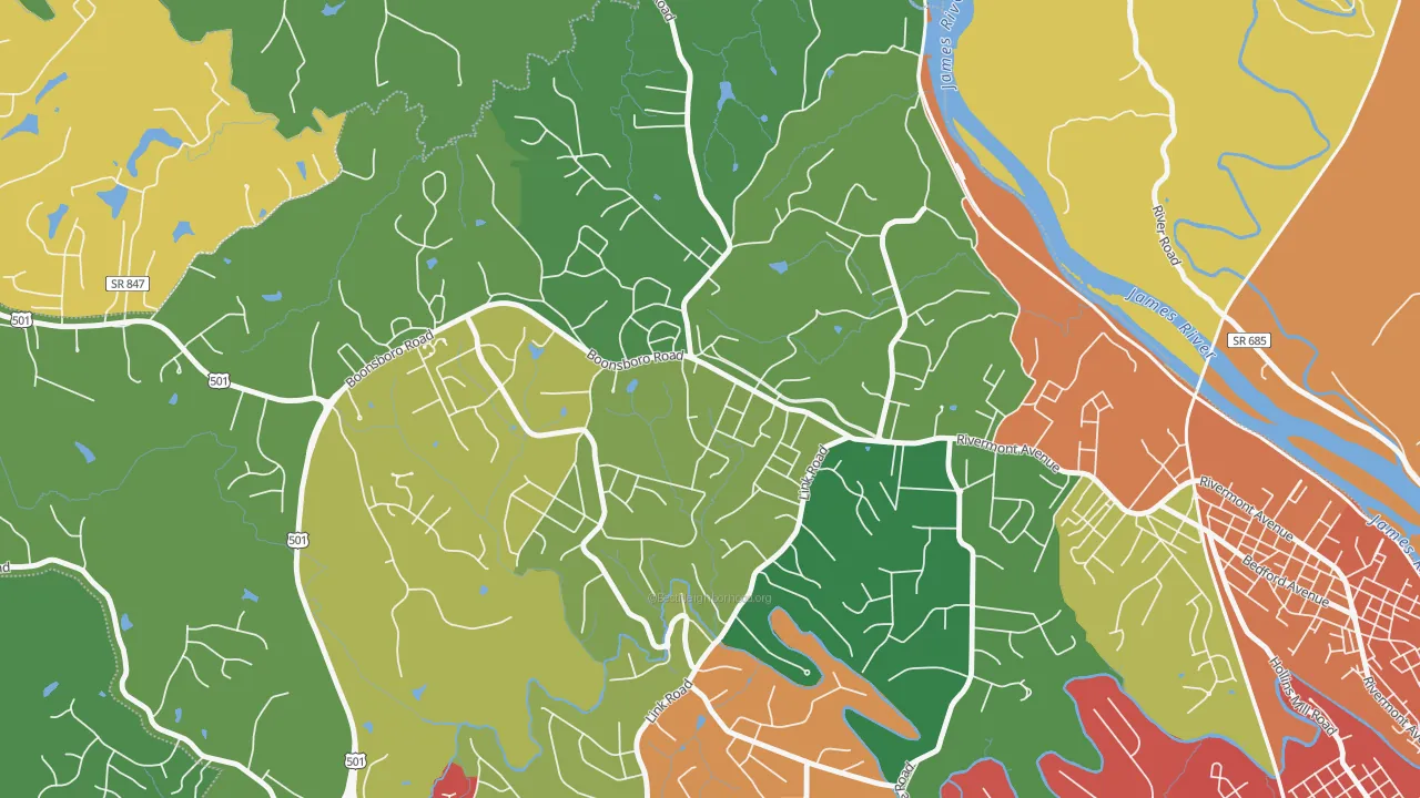 Bedford Hills, Lynchburg, VA of rich and poor neighborhoods by household income