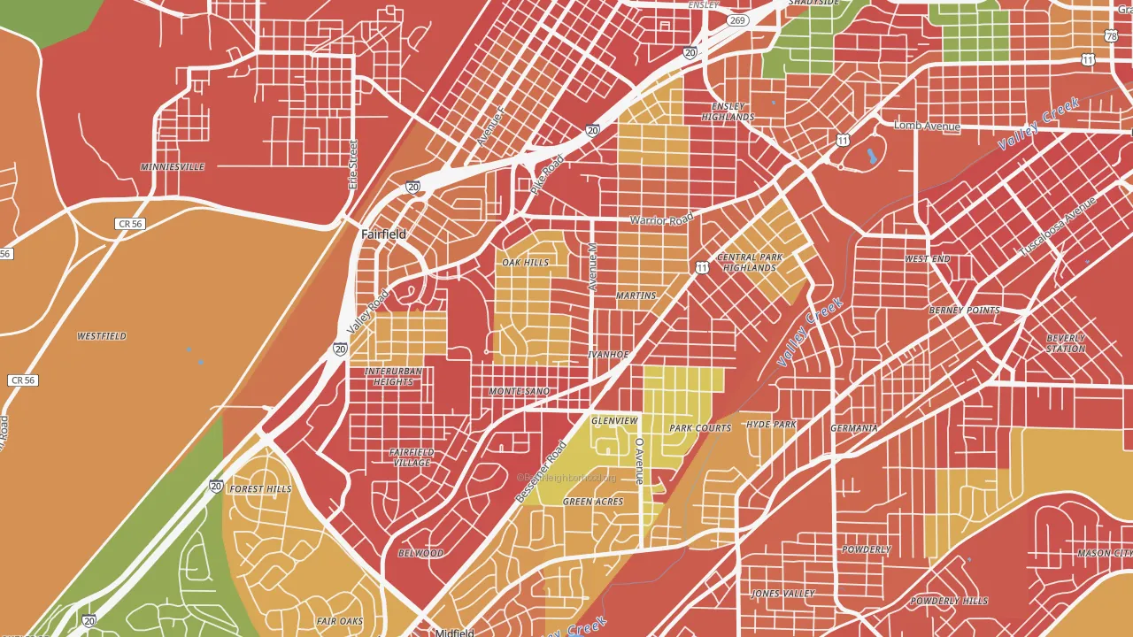 Belview Heights, Birmingham, AL of rich and poor neighborhoods by household income