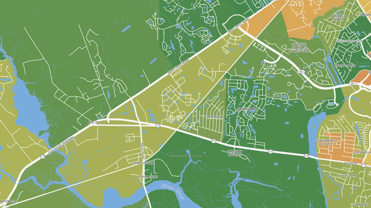 Boltons Landing, Charleston, SC of rich and poor neighborhoods by household income