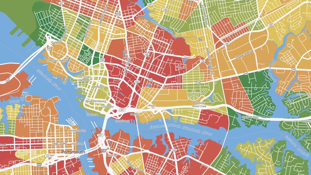 Central Brambleton, Norfolk, VA of rich and poor neighborhoods by household income