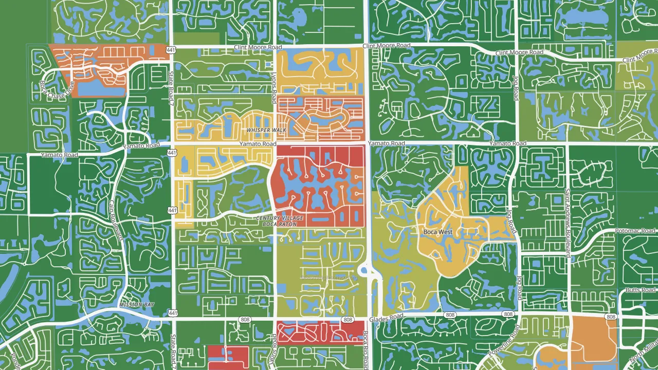 Century Village West, Boca Raton, FL of rich and poor neighborhoods by household income