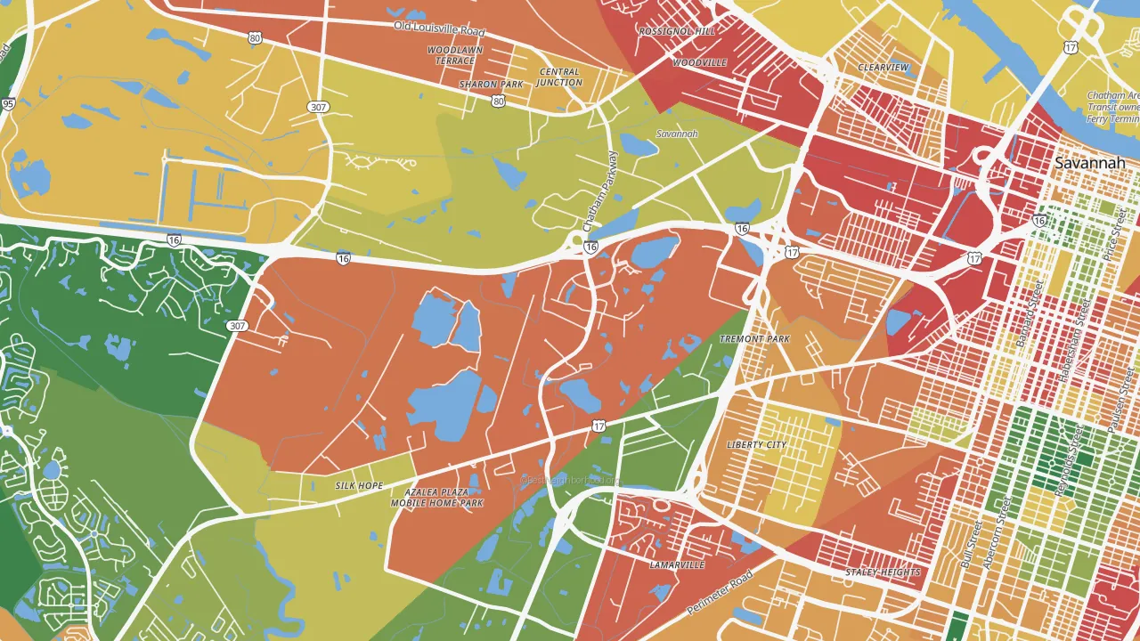Chatham Parkway, Savannah, GA of rich and poor neighborhoods by household income