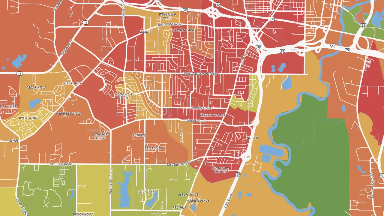 Citizens Southwest, Jackson, MS of rich and poor neighborhoods by household income