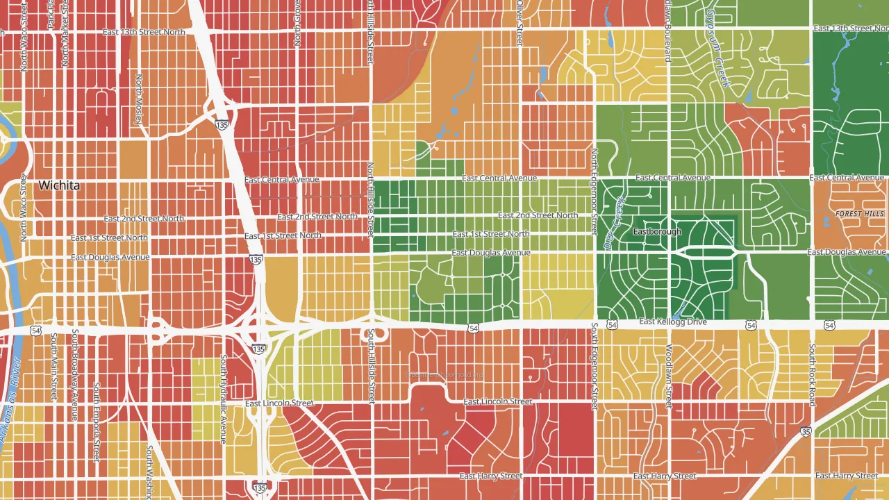 College Hill, Wichita, KS of rich and poor neighborhoods by household income