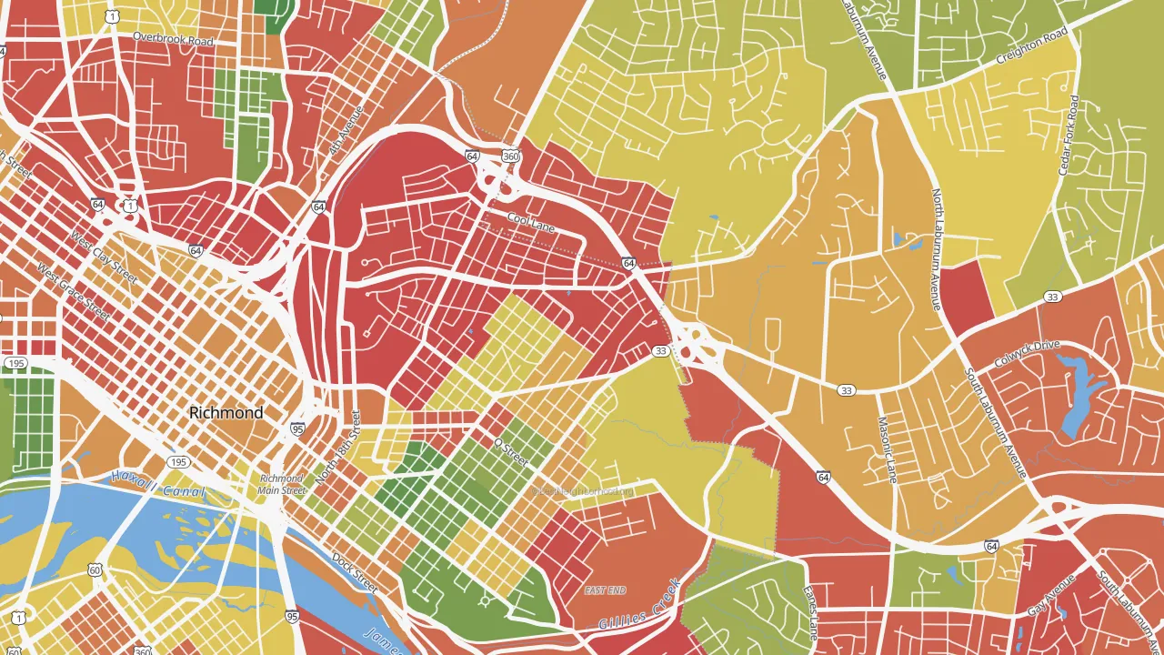 Creighton, Richmond, VA of rich and poor neighborhoods by household income