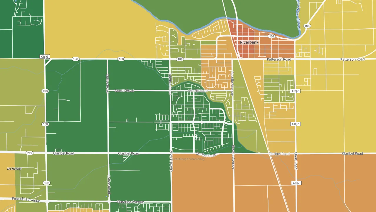 Crossroads-Riverbank, Riverbank, CA of rich and poor neighborhoods by household income