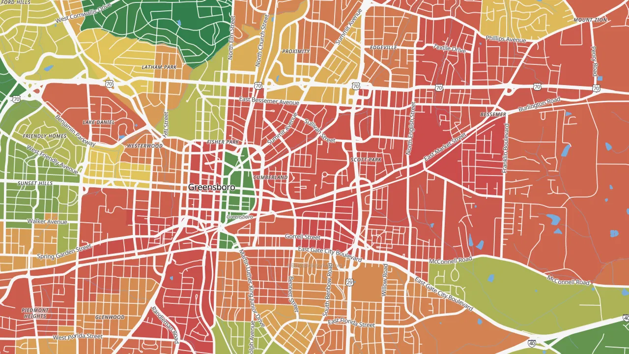 Cumberland, Greensboro, NC of rich and poor neighborhoods by household income