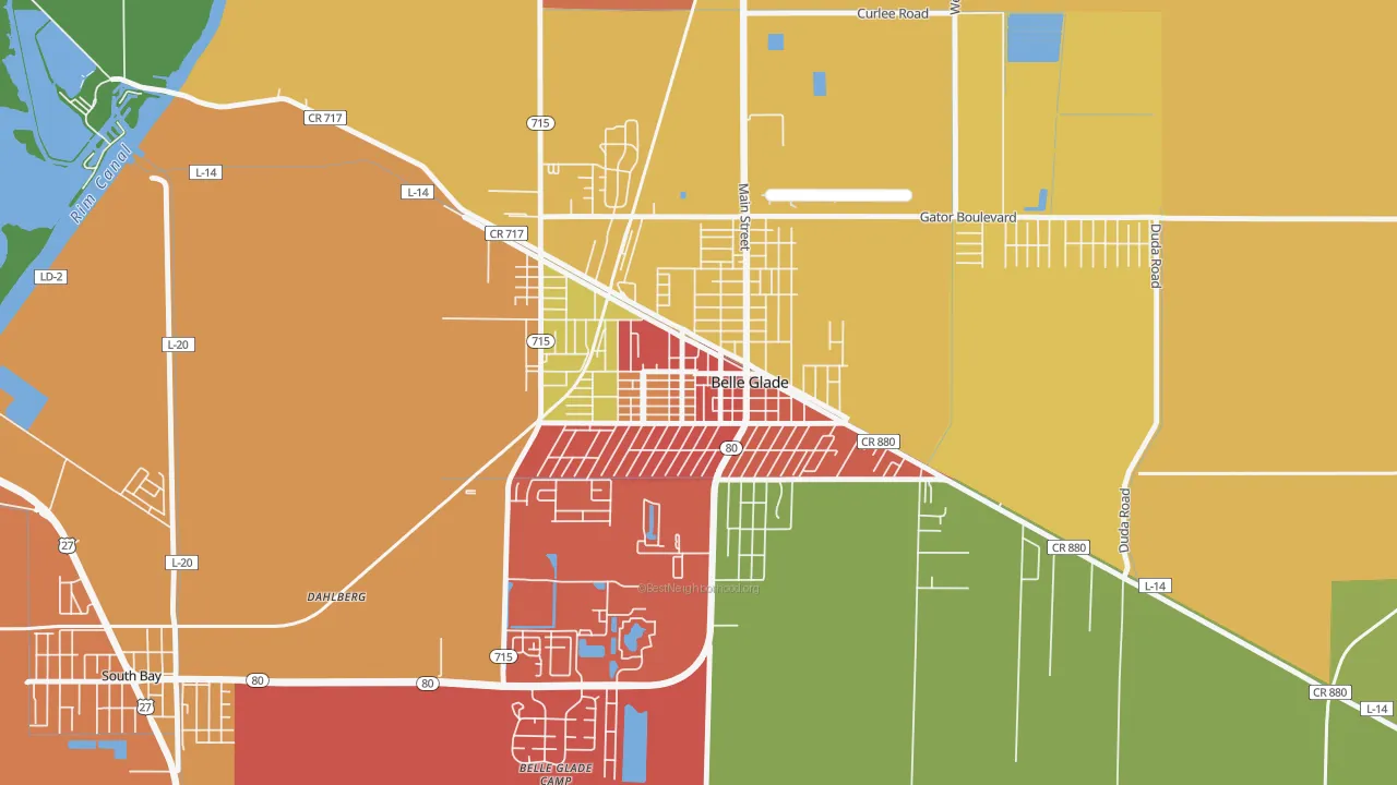 Downtown Belle Glade, Belle Glade, FL of rich and poor neighborhoods by household income