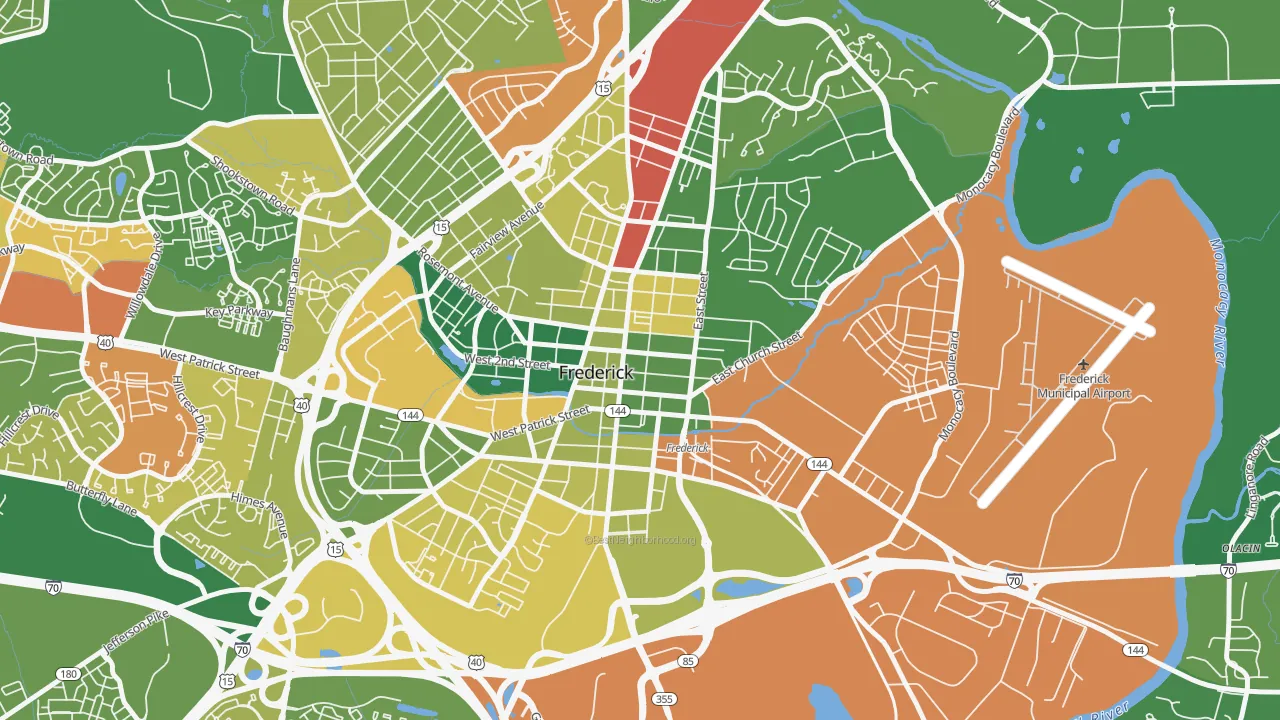 Downtown Frederick, Frederick, MD of rich and poor neighborhoods by household income