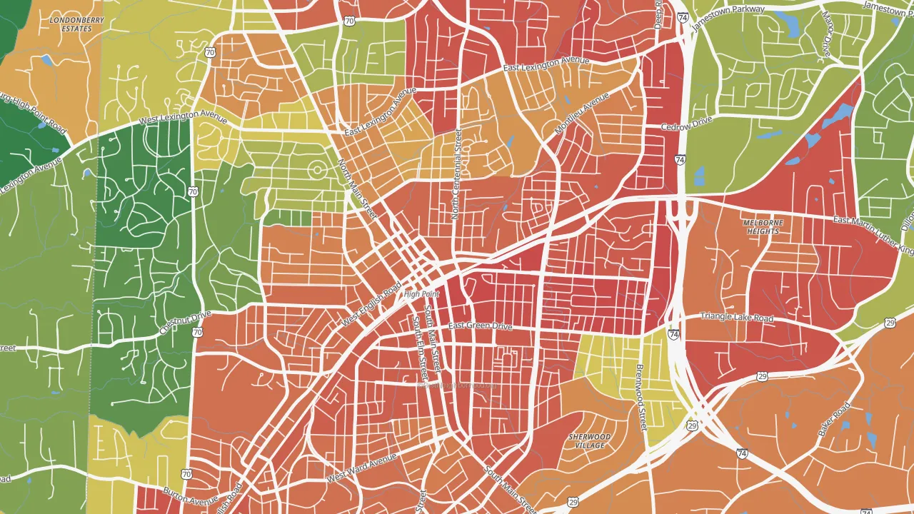 Downtown High Point, High Point, NC of rich and poor neighborhoods by household income