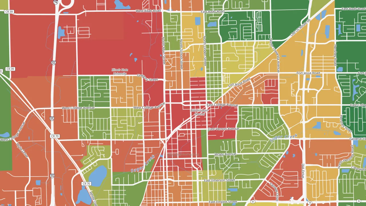 Downtown Normal, Normal, IL of rich and poor neighborhoods by household income