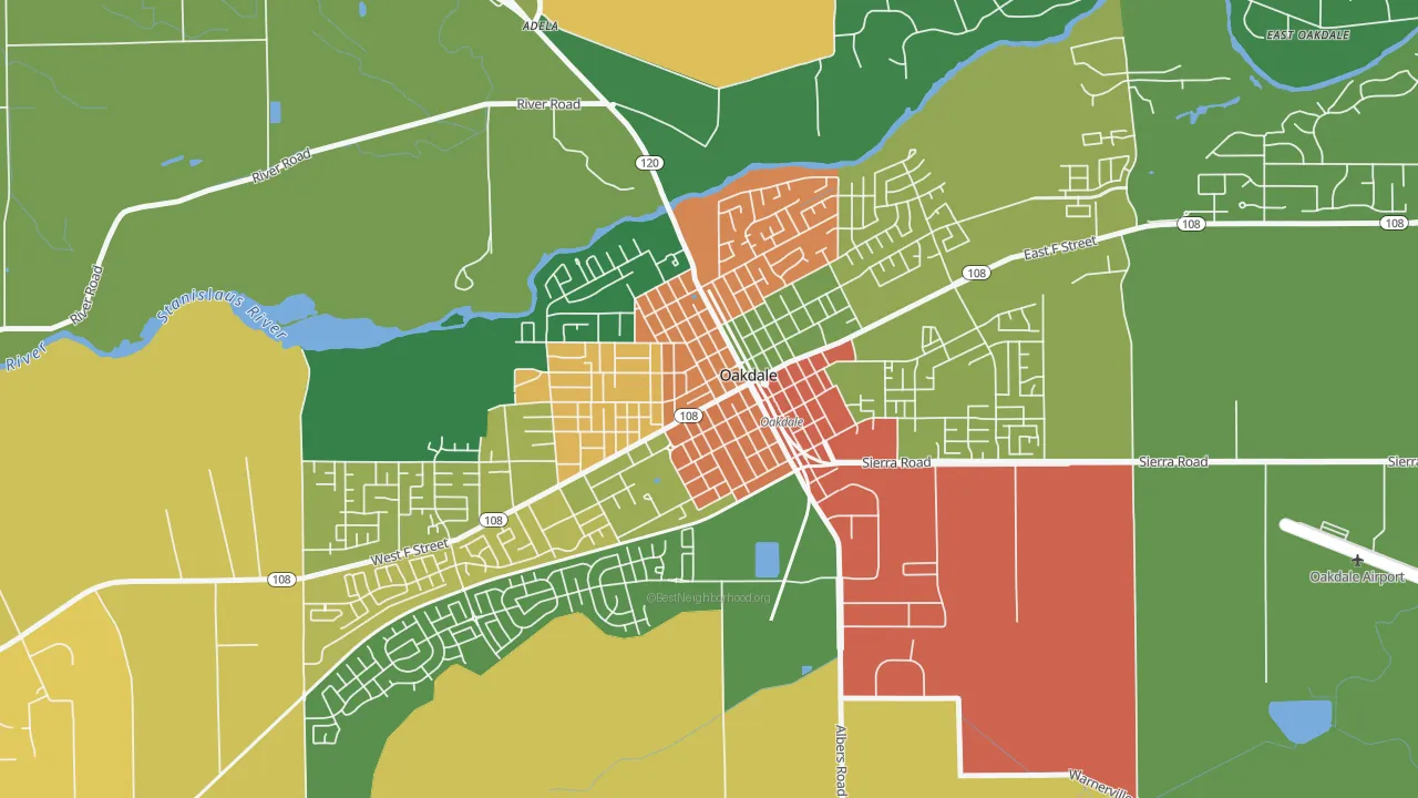 Downtown Oakdale, Oakdale, CA of rich and poor neighborhoods by household income